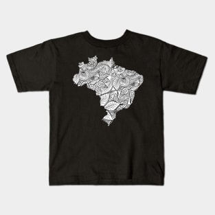 Mandala art map of Brazil with text in white Kids T-Shirt